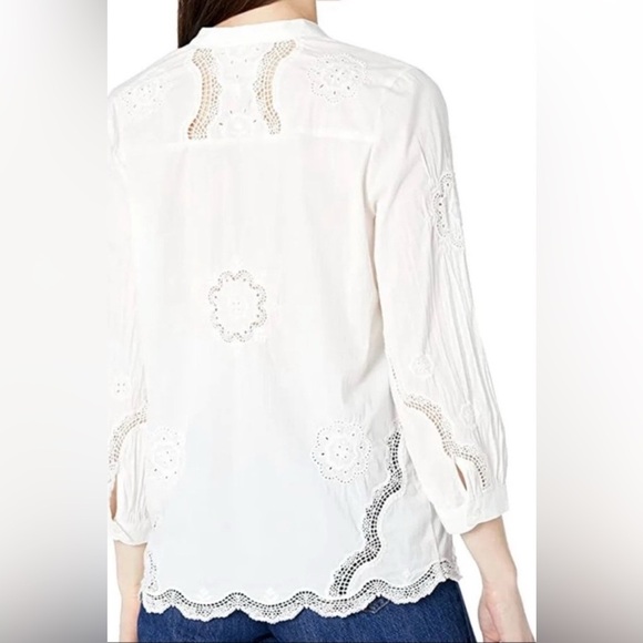 Johnny Was NURA eyelet peasant button down blouse size L white - Picture 7 of 7